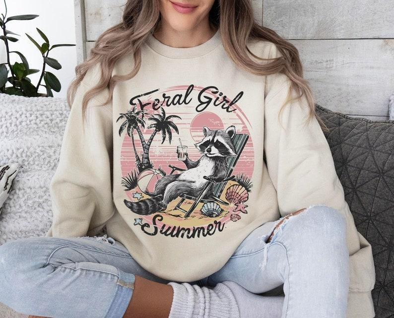 Feral Girl Summer Summer Shirt Design Summer Graphic Shirt Beach Shirt Funny Raccoon Shirt Design  T-shirt, sweater and...