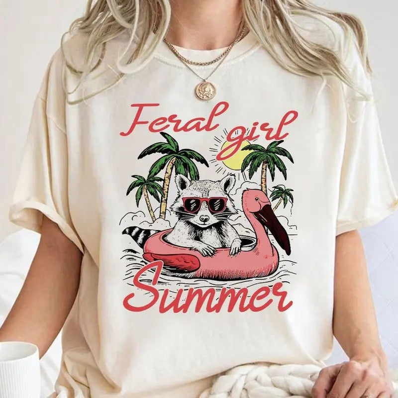 Feral Summer Girl Raccoon Shirt