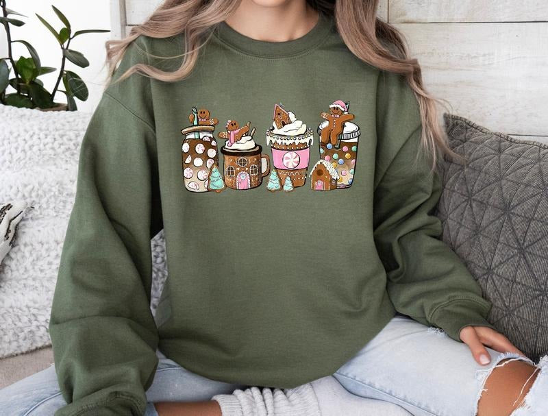 Festive Gingerbread Coffee Sweatshirt | Warm Christmas Coffee Sweatshirt for Women | Holiday Sweater | Adorable Xmas Tee...
