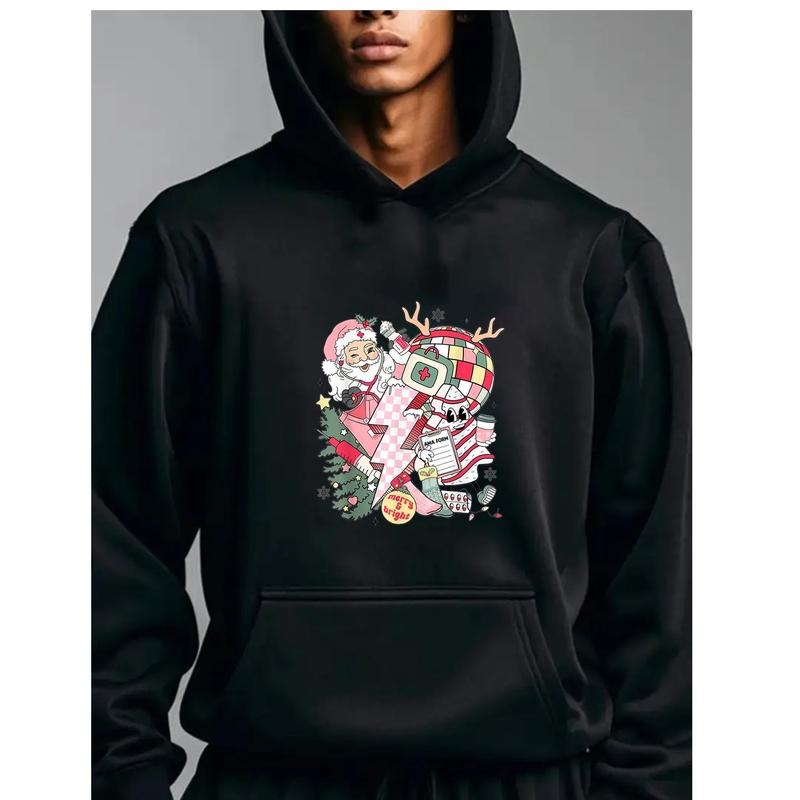 Festive Santa Reindeer Lightning Graphic Christmas Hoodie - Unisex Holiday Winter Sweatshirt Hoodie T-Shirts