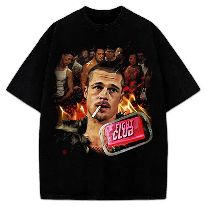 Fight Club Brad Pitt Tyler Durden 1999 Vintage Style Graphic Design T-Shirt Movies Cotton Menswear Hoodie, Sweatshirt