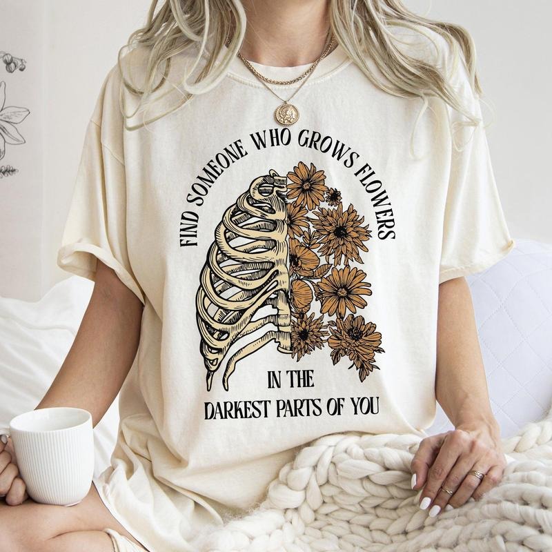 Find Someone Who Grows Flowers, Skeleton, Cowgirl, Tshirt, Women's Crew Neck, Crewneck Hoodie, Sweatshirt | HypeCrazeTee.com