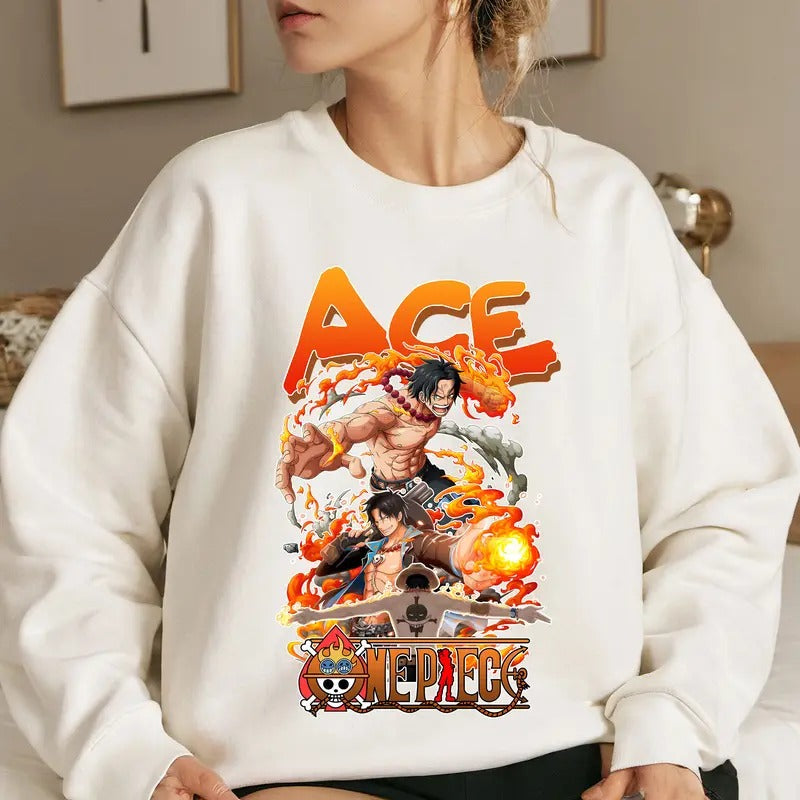 Fire Fist Whitebeard Pirates OP Shirt Crewneck Hoodie, Anime Shirt Comfort Cotton Sweatshirt | HypeCrazeTee.com