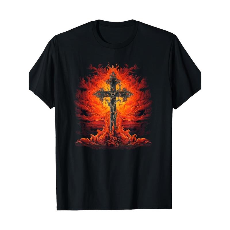 Fire on the Cross and Flame for Dark Lovers T-shirt -100% Cotton Made in USA Hoodie, Sweatshirt | HypeCrazeTee.com