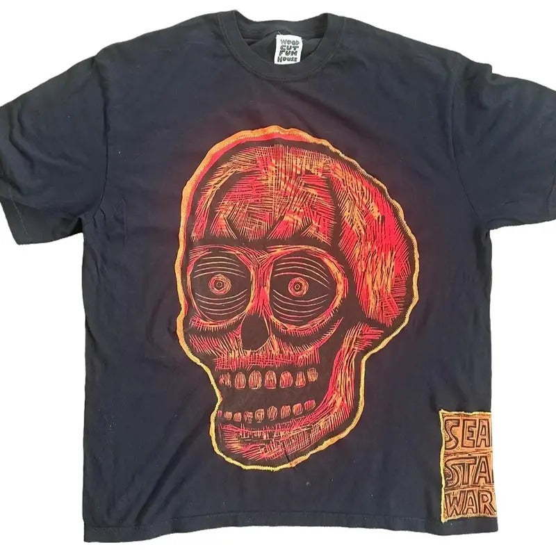 Fireball Skull  Hand printed Limited Edition T Shirt Cotton Menswear Hoodie, Sweatshirt | HypeCrazeTee.com