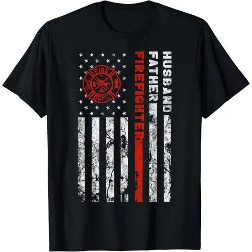 Firefighter Husband Father Fireman Fathers Day gift for Dad T-Shirt Made in USA Hoodie, Sweatshirt | HypeCrazeTee.com