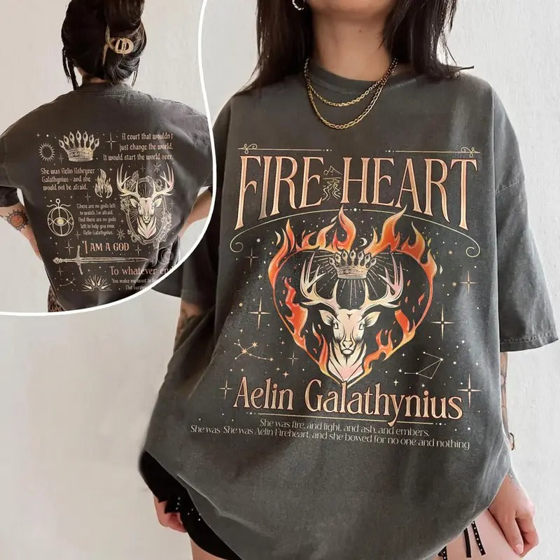 Fireheart TOG Tee Shirt, Aelin Galathynius Fireheart T-Shirt, Throne Of Glass Sweater, To Whatever End Tee, The Thirteen...