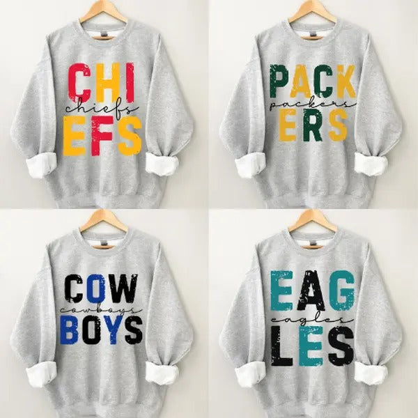 First Down All Team Colors Sweatshirt, Retro Sports Sweatshirt, Football Sweatshirt for Fans, Unisex Football Team Shirt,...