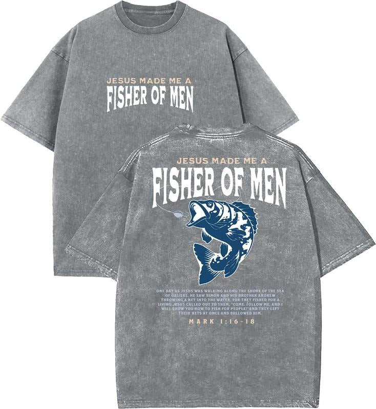 Fisher Of Men Unisex Washed T-Shirt, Christian t shirts, Vintage 90s Graphic Tee, Gift Top Womenswear Cotton Mineral...