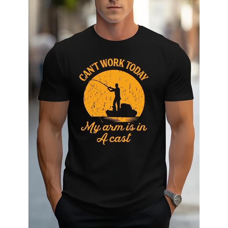 Fishing graphic print T-shirt men's casual style summer and autumn slightly elastic round neck T-shirt Made in USA...