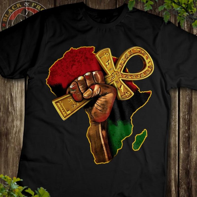 Fist Holding ANKH Africa Map Men T-shirt, ANKH Shirt, Black History, Black Men Tee, BLM Tee, Afro Men, African American...