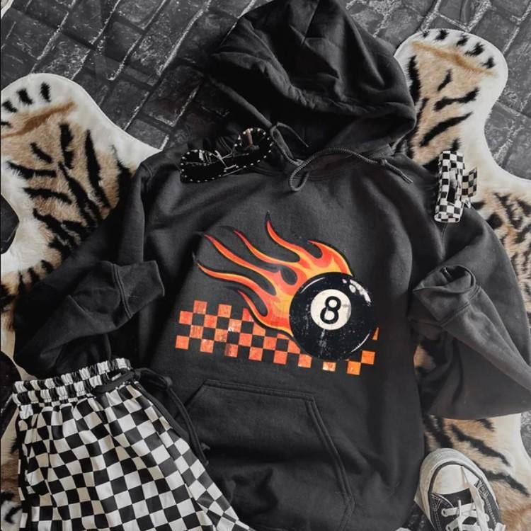 Flaming 8Ball Hoodie, graphic tees women, western outfits women, western tops clothing, rodeo cowgirl outfits women,...