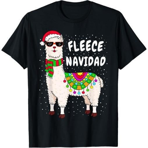 Fleece Feliz Navidad Llama Cute Xmas Made USA T-Shirts, Hoodie, Sweatshirt