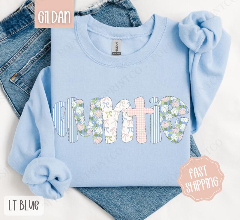 Floral Auntie Sweatshirt, Cute Aunt Sweater, Coquette Auntie Crewneck T-Shirts, Hoodie | HypeCrazeTee.com