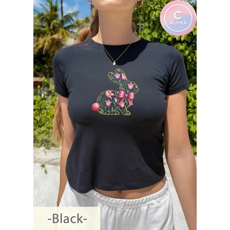 Floral Bunny Baby Y2K Cute Easter Spring Bunny Shirt Tulip Rabbit Shirt Easter Pastel Bunny Flower Top T-Shirts, Hoodie, Sweatshirt