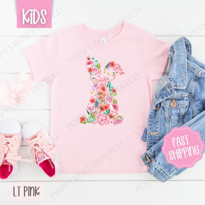 Floral Bunny Kids Shirt - Easter Children's Tshirt - Cute Youth Tee Gildan Hoodie, Sweatshirt | HypeCrazeTee.com