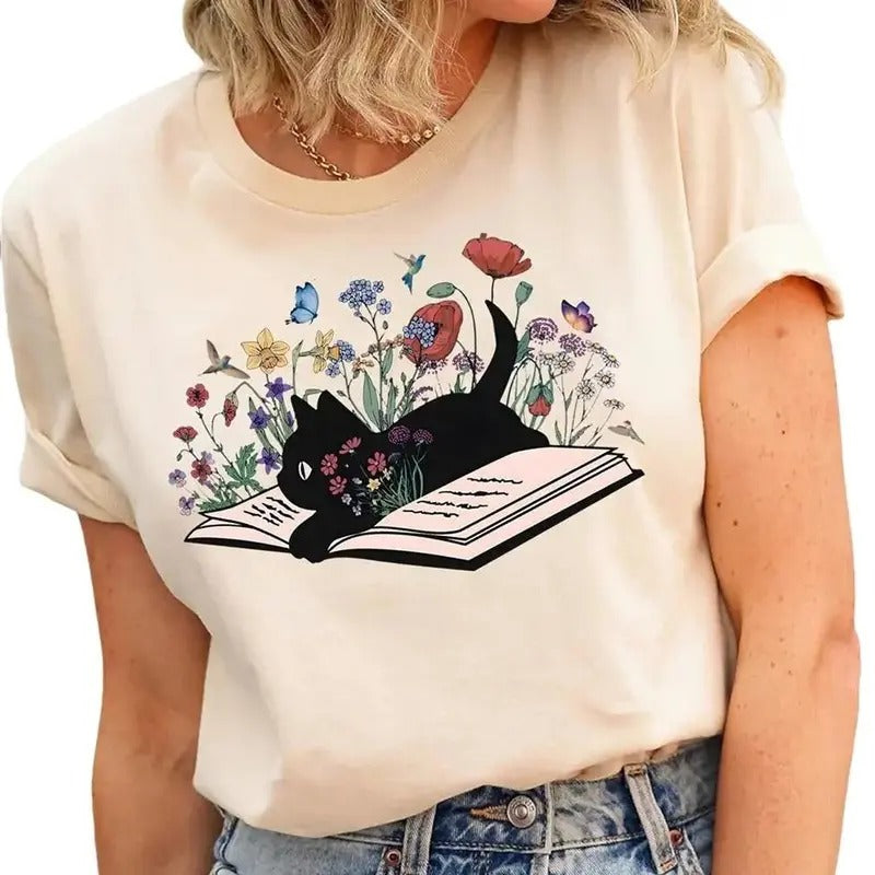 Floral Cat Shirt Cat Lover Cat Book Shirt Cat Lover Her Cat Mom Shirt Cute Cat Shirts Cute Book Cat T-Shirts, Hoodie, Sweatshirt