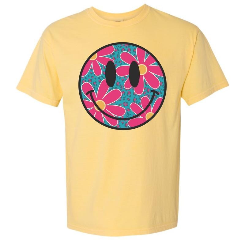 Floral Cheetah Happy Face Comfort Colors T-Shirt 'NLB' Hoodie, Sweatshirt | HypeCrazeTee.com