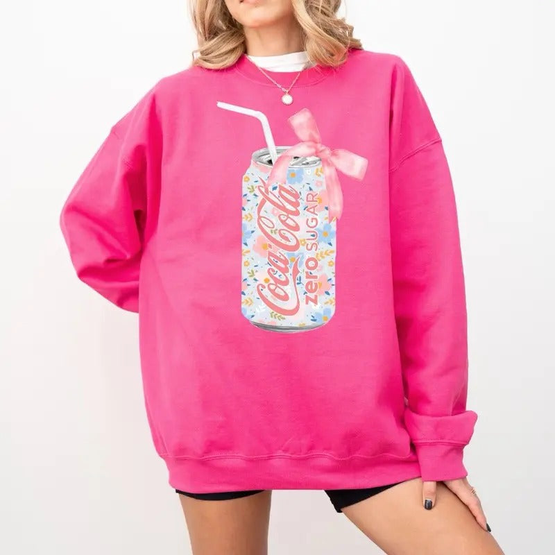 Floral Coke Zero Soda Can Sweatshirt, Coke Zero Sweatshirt, Coquette Coke Zero Sweatshirt T-Shirts, Hoodie | HypeCrazeTee.com