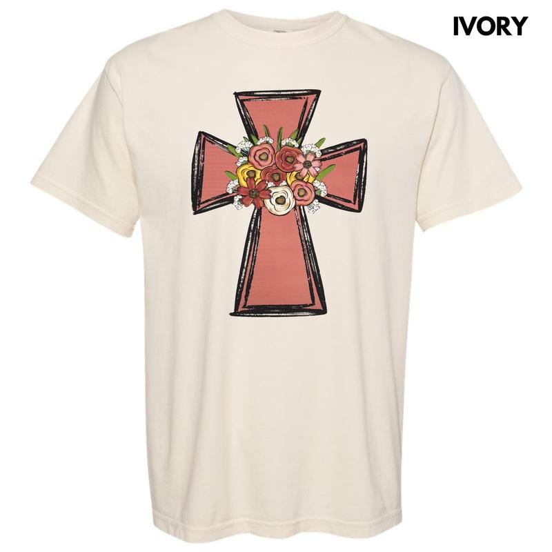 Floral Cross Comfort Colors T-Shirt Hoodie, Sweatshirt | HypeCrazeTee.com