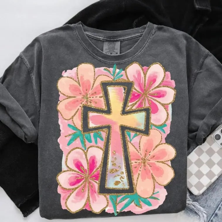 Floral Cross DTF Transfers - THIS IS NOT A SHIRT Hoodie, Sweatshirt | HypeCrazeTee.com