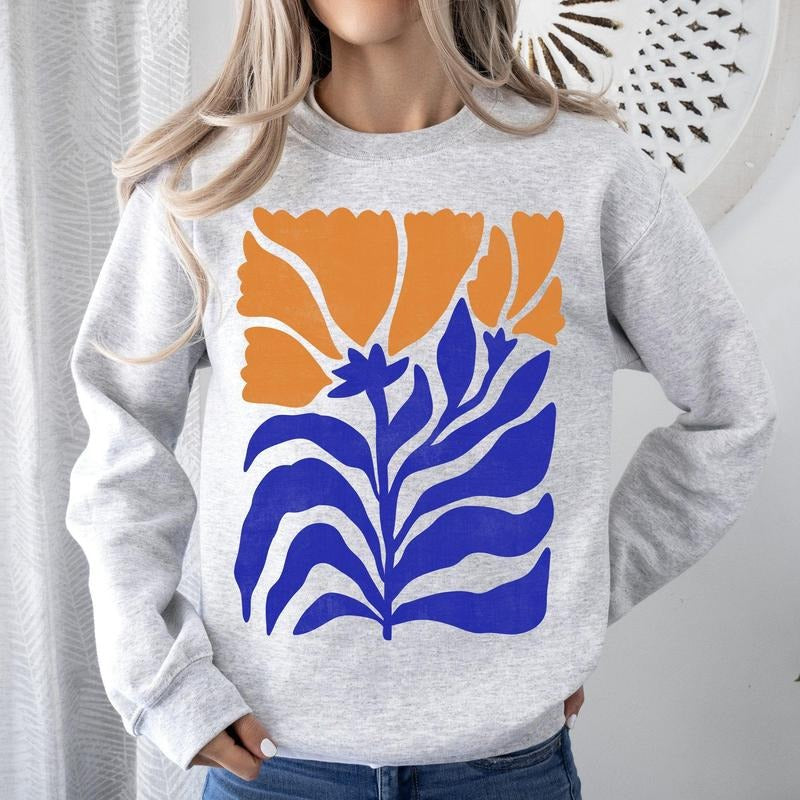 Floral Design, Flowers, Bold Blues And Oranges Sweatshirt T-Shirts, Hoodie | HypeCrazeTee.com