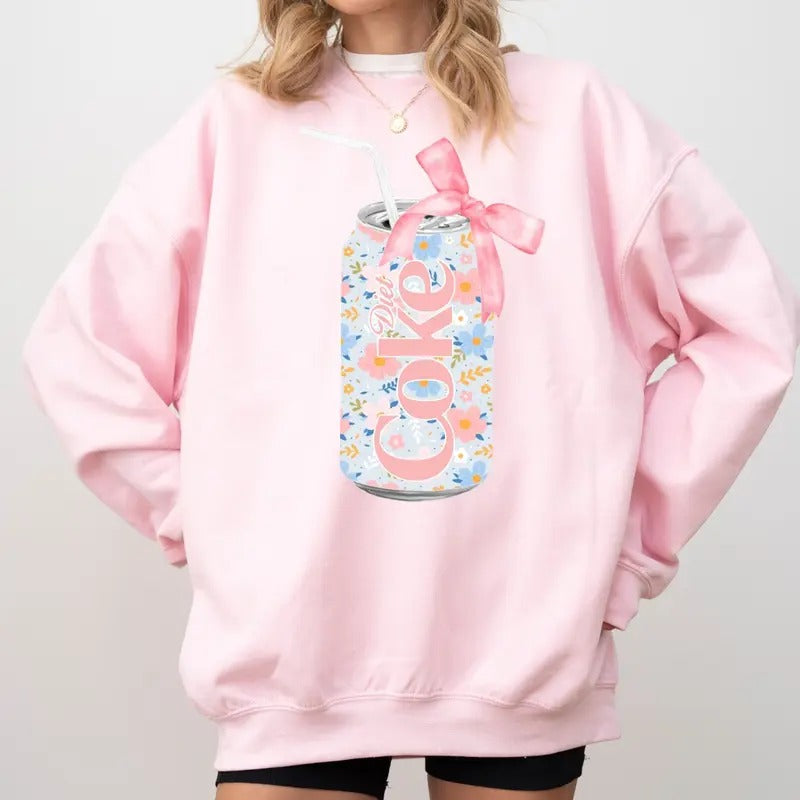 Floral Diet Coke Soda Can Sweatshirt, Diet Coke Sweatshirt, Coquette Diet Coke Sweatshirt T-Shirts, Hoodie | HypeCrazeTee.com