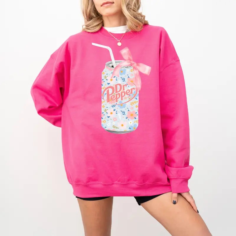 Floral Dr Pepper Soda Can Sweatshirt, Dr Pepper Sweatshirt, Coquette Dr Pepper Sweatshirt T-Shirts, Hoodie | HypeCrazeTee.com
