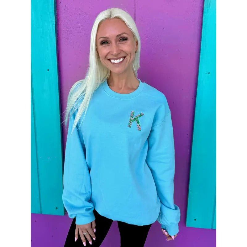 Floral Embroidered Initial Sweatshirt (2XL-4XL) T-Shirts, Hoodie | HypeCrazeTee.com