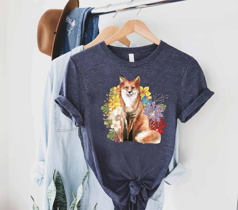 Floral Fox T Shirt Hoodie Sweater,Cute Fox Tee,Animal Lover Shirt,Nature Shirt,Gift For Animal Lover,Fox Lover Shirt,Fox...