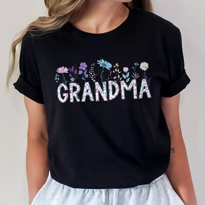 Floral Grandma T-shirt, Mothers Day Gift for Grandma, Cute Gigi Shirt, Nana Gift Hoodie, Sweatshirt | HypeCrazeTee.com