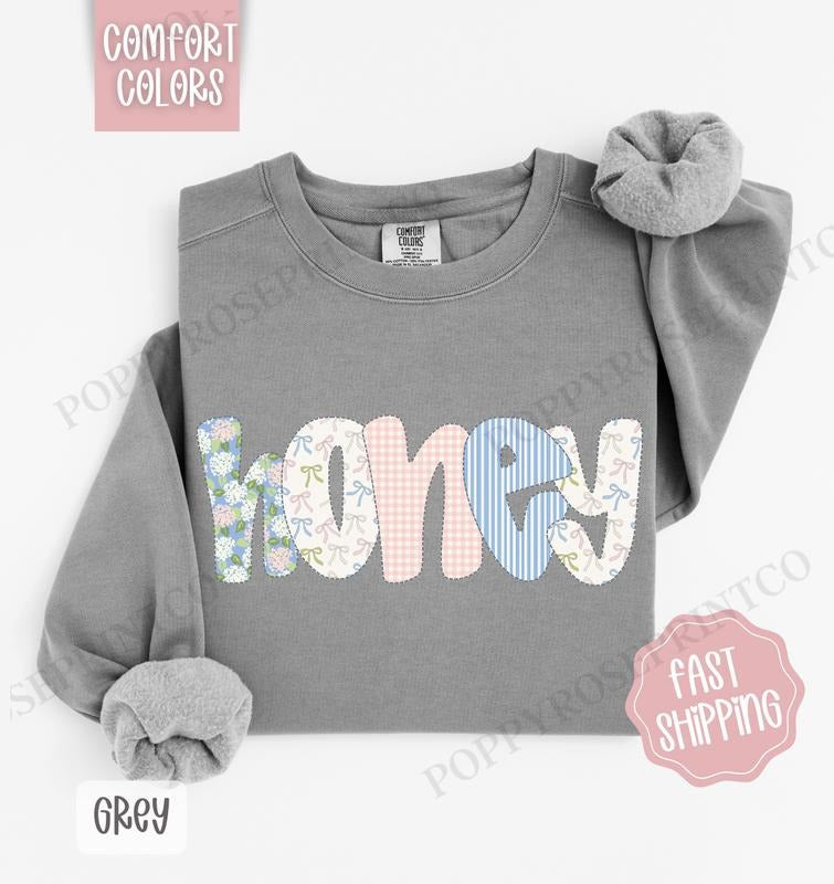 Floral Honey Comfort Colors Sweatshirt, Cute Spring Grandma Sweater, Coquette Honey Crewneck T-Shirts, Hoodie