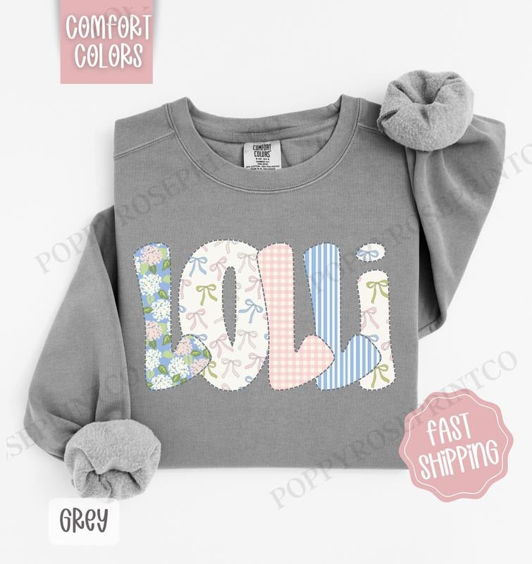 Floral Lolli Comfort Colors Sweatshirt, Cute Spring Grandma Sweater, Coquette Lolli Crewneck T-Shirts, Hoodie