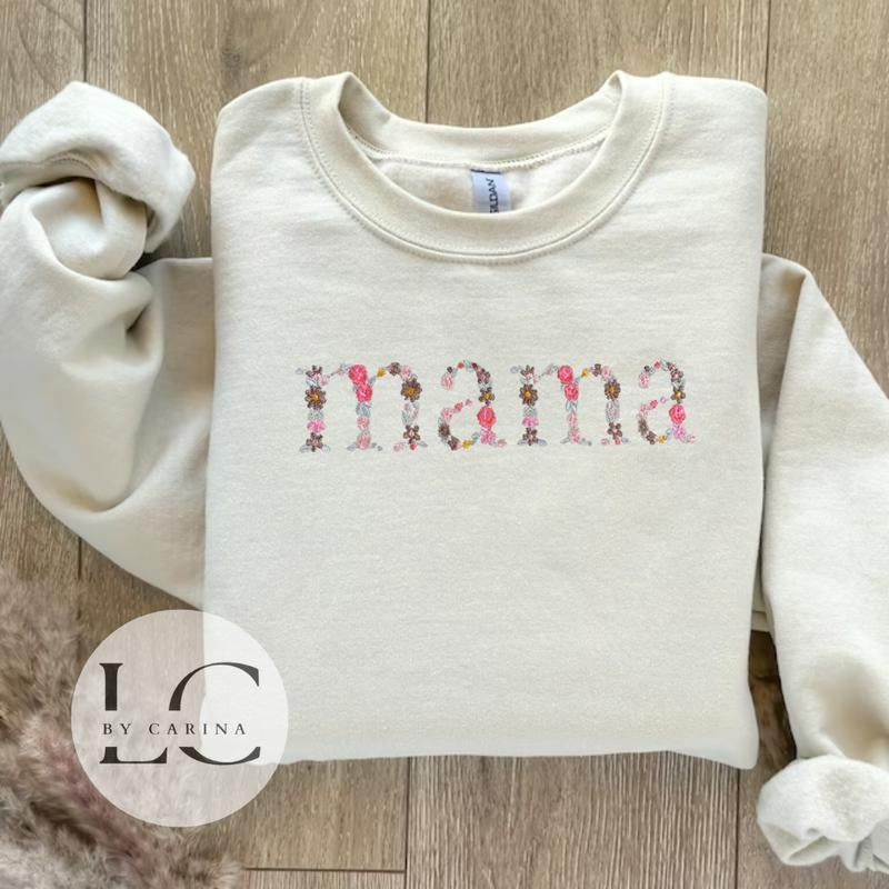 Floral MAMA Embroidered Sweatshirt - Cozy Floral Mom Gift - Mother's Day Jumper - Gift for Her - Floral Mom Apparel...