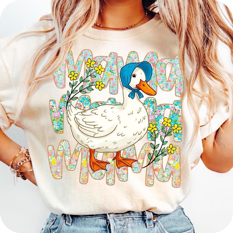 Floral Mama Goose T-Shirt, Mama Goose T-Shirt, Girly T-Shirt, Goose T-Shirt, Mother's Day T-Shirt, Floral Mama T-Shirt,...