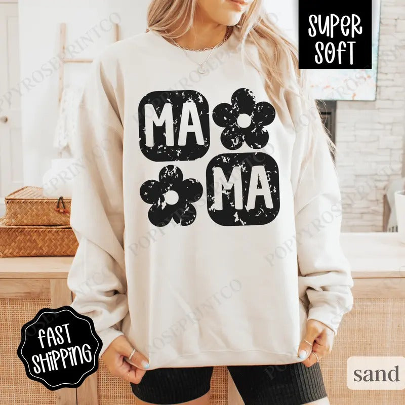 Floral Mama Sweatshirt, Cute Women's Crewneck, Trendy Women's Sweater T-Shirts, Hoodie | HypeCrazeTee.com