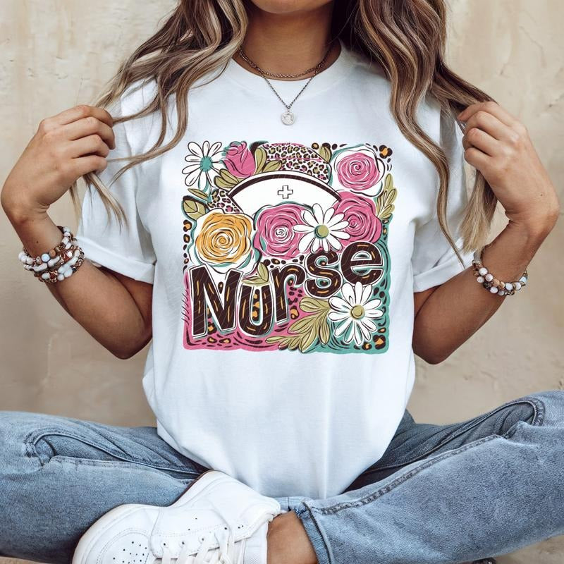 Floral Nurse Block DTF Transfers - THIS IS NOT A SHIRT Hoodie, Sweatshirt | HypeCrazeTee.com