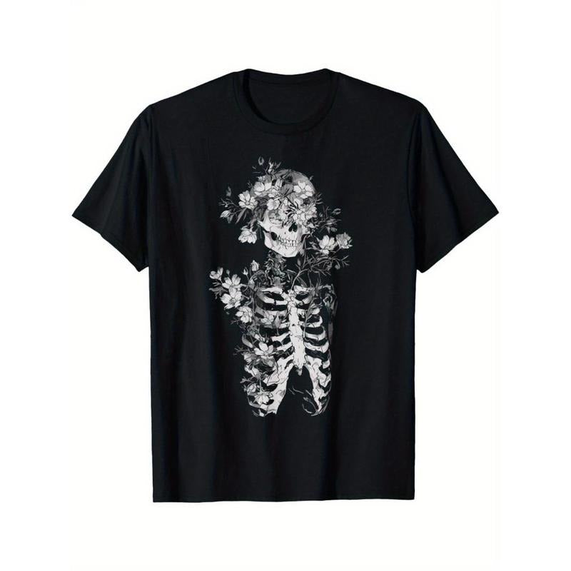 Floral Skeleton Flowers Goth Occult Death Dark Alt Aesthetic T-Shirt Made in USA Hoodie, Sweatshirt | HypeCrazeTee.com