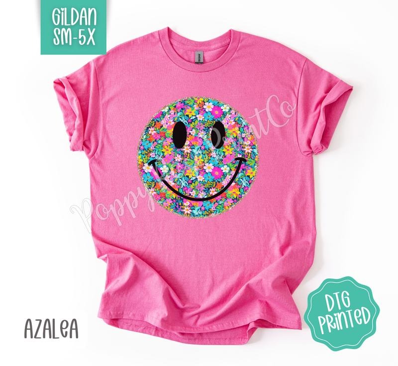Floral Smiley Gildan Shirt, Cute Summer Tshirt, Trendy Flower Tee, Gift for Her Hoodie, Sweatshirt | HypeCrazeTee.com