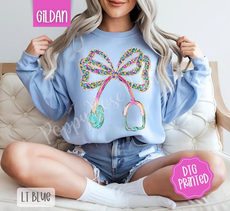 Floral Stethoscope Bow Sweatshirt, Cute Nurse Sweater, Women's Crewneck, Gift for Her T-Shirts, Hoodie | HypeCrazeTee.com