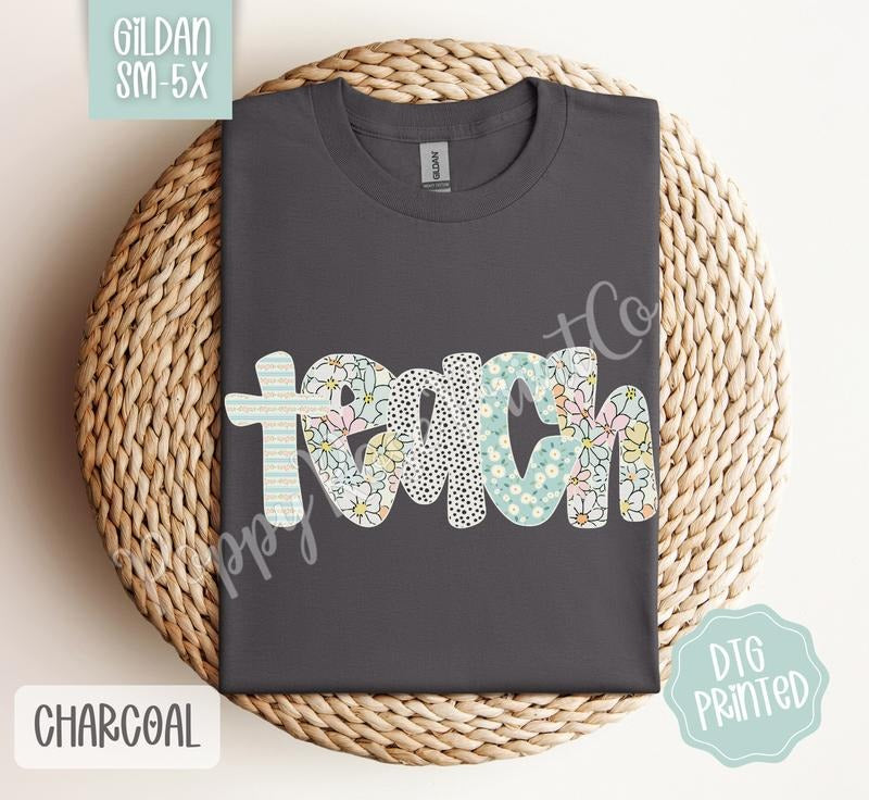 Floral Teach Gildan Shirt, Cute Teacher Tshirt, Trendy Polka Dot Tee, Gift for Her Hoodie, Sweatshirt | HypeCrazeTee.com