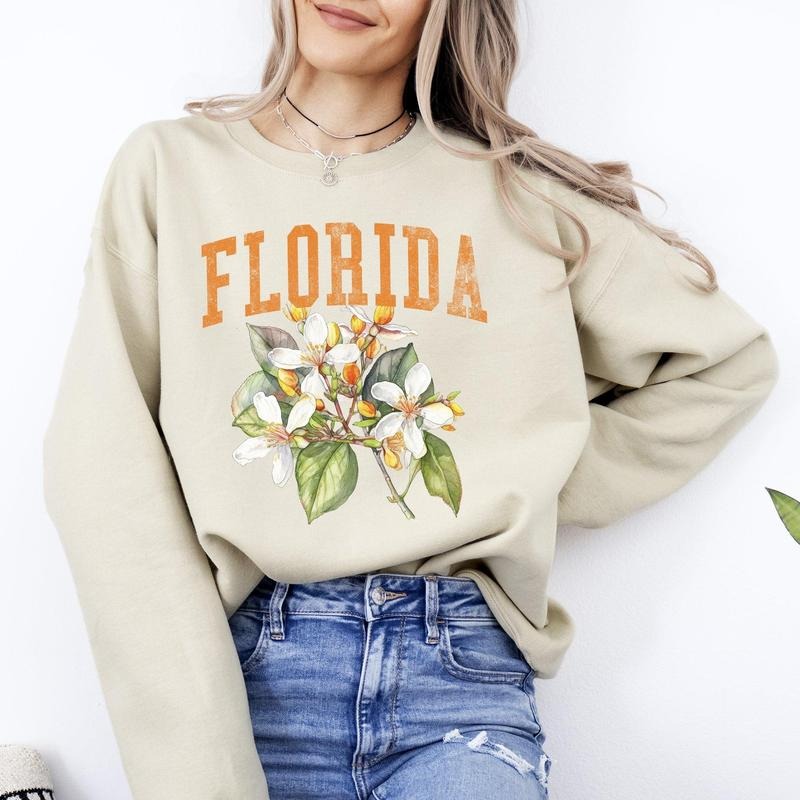 Florida State Flower Sweatshirt, Crew Neck, Women's, Crewneck T-Shirts, Hoodie | HypeCrazeTee.com