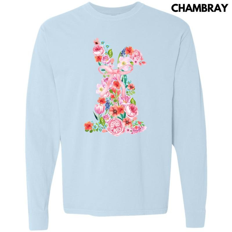 Flower Garden Bunny Long Sleeve Comfort Colors T-Shirt 'NLB' Hoodie, Sweatshirt | HypeCrazeTee.com