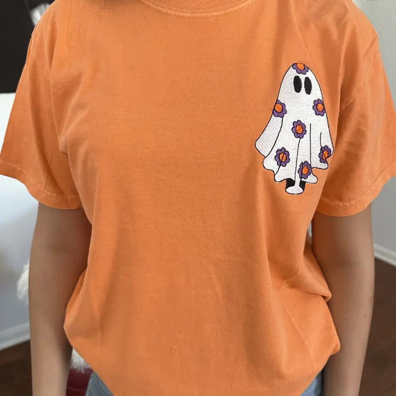 Flowered Ghost Embroidered Tee shirt Hoodie, Sweatshirt | HypeCrazeTee.com