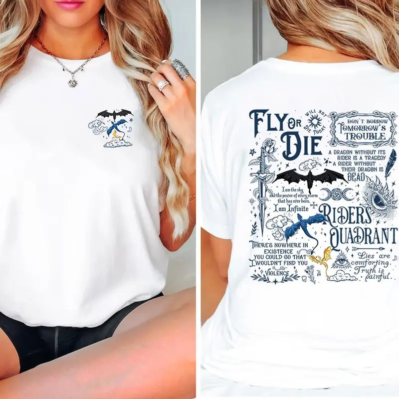 Fly or Die Shirt, Dragon Shirt For Women, Romantsy Book Lovers Gifts, Dragon Rider Shirt, Fourth Wing Shirt, Bookish...