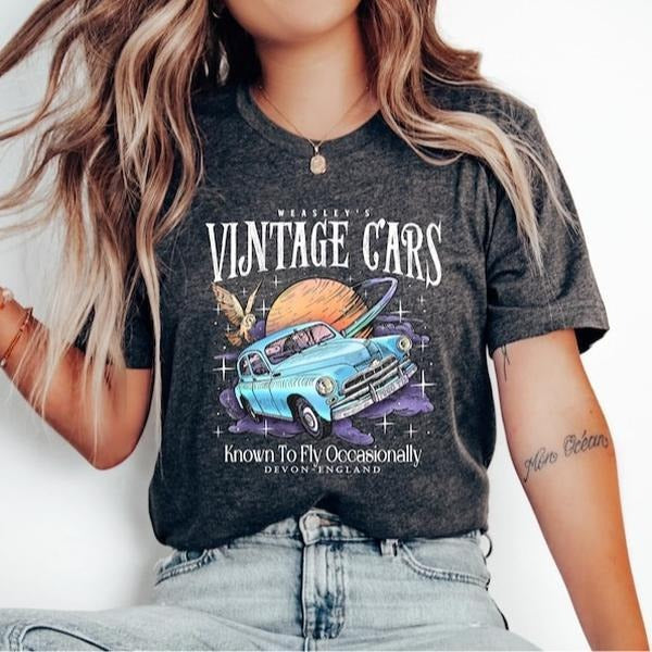 Flying Vintage Inspired Car Shirt, Wizard Flying Car Shirt,, Wizard Comfort Color T-Shirt, Weasley Hoodie, Cute Halloween...