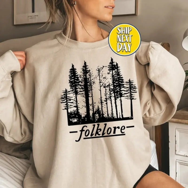 Folklore Sweatshirt, Folklore Sweatshirt with Enchanted Forest Print, Nature Sweater Womenswear T-Shirts, Hoodie