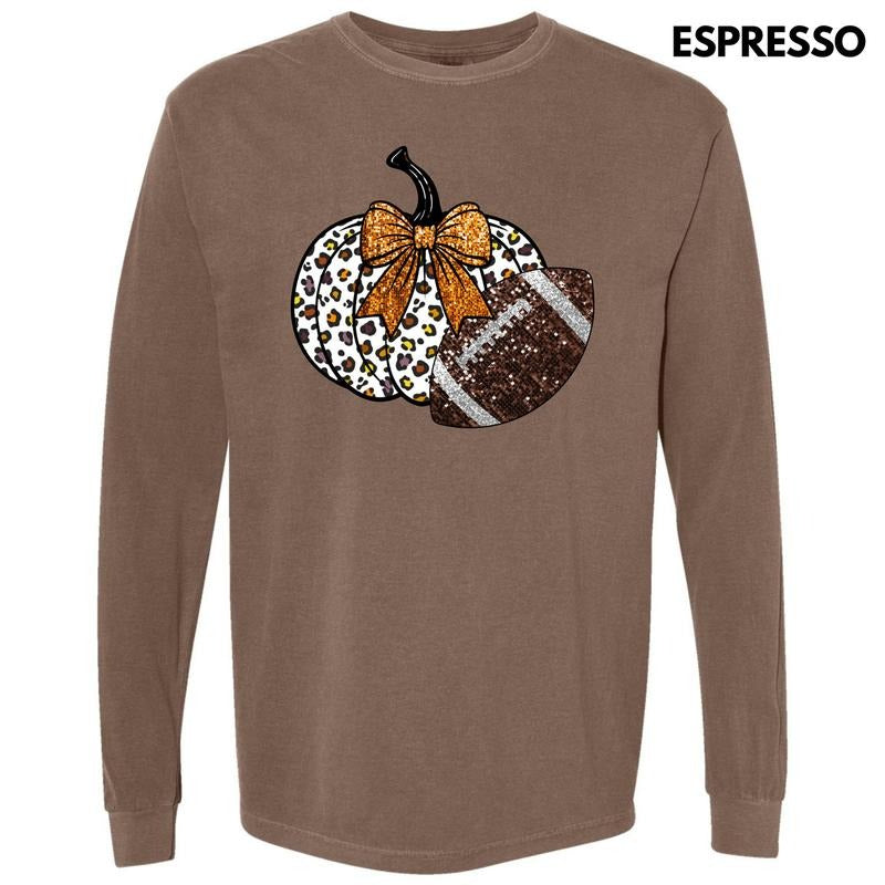 Football & Pumpkin FAKE Glitter Long Sleeve Comfort Colors T-Shirt 'NLB' Hoodie, Sweatshirt | HypeCrazeTee.com