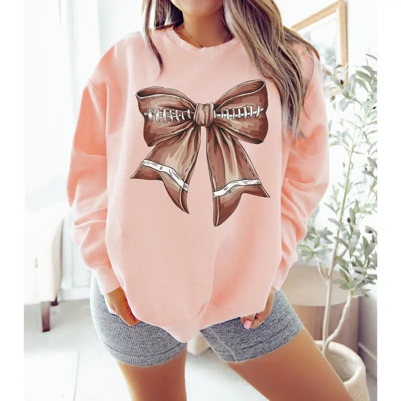 Football Bow Sweatshirt, Football Coquette Sweater, Game Day Sweatshirt, Gift for Football Mom Sister Aunt Grandma...