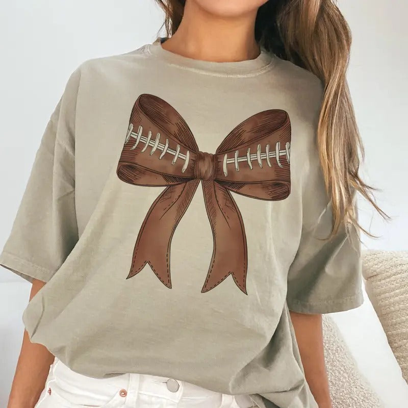 Football Bow Tshirt Coquette Football Tee Girly Football Bow Top Football Tees Womens Football Girly T-Shirt Game Day...